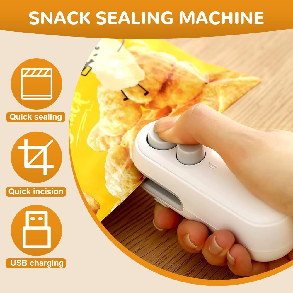 Mini Bag Sealer, 2025 Upgraded 2 in 1 Mini Bag Sealer with Cutter and Magnet, Rechargeable Mini Bags Sealer Portable Resealer Machine for Snack Plastic Bags Food Storage Travel 