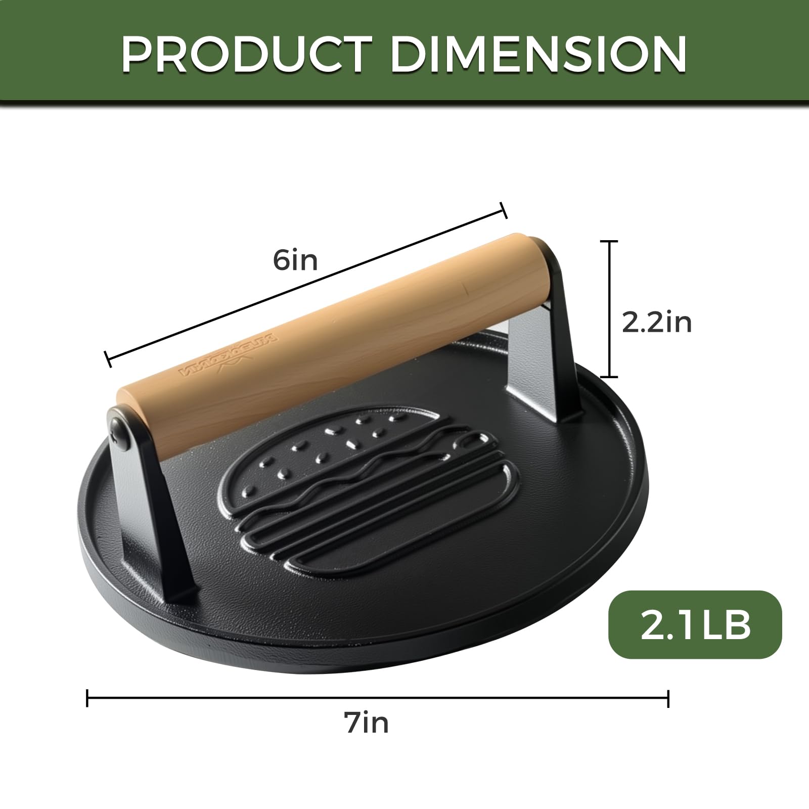 Cast Iron Smash Burger Press 7.1",Grill Bacon Meat Press Tool,Perfect for Blackstone, Camp Chef, Weber Grills & Indoor Griddles – BBQ & Cookout Must-Have (Round -Grooved)