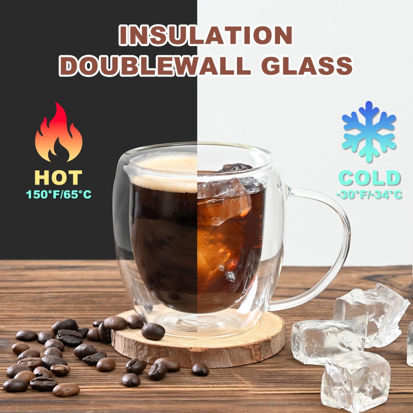 Espresso Cups Set of 2, Double Walled Glass Coffee Mugs 5 oz, Clear Insulated Glass Coffee Cups, Expresso Shots Cup with Handle, Clear Coffee Mug, Espresso Shot Cups, Glass Cups