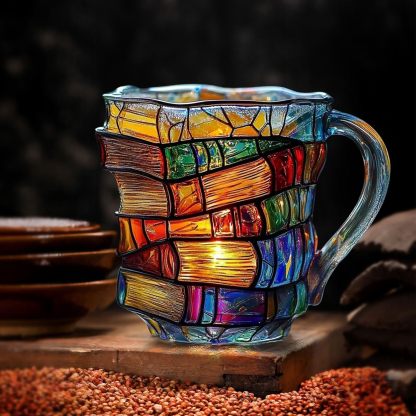 Painted Book Mug, Unique Colorful Resin Stacked Books Coffee Cup, A Collectible Gift for Readers, Librarians and Literature Lovers