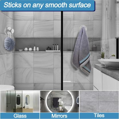 Suction Cup Hooks for Glass Window, Mirror, Wreaths - Shower Hooks for Inside Shower, No Drill Towel Hooks for Bathrooms, Bath Robe Coat Looafh Hook for Hanging - Silver(2 Pack)