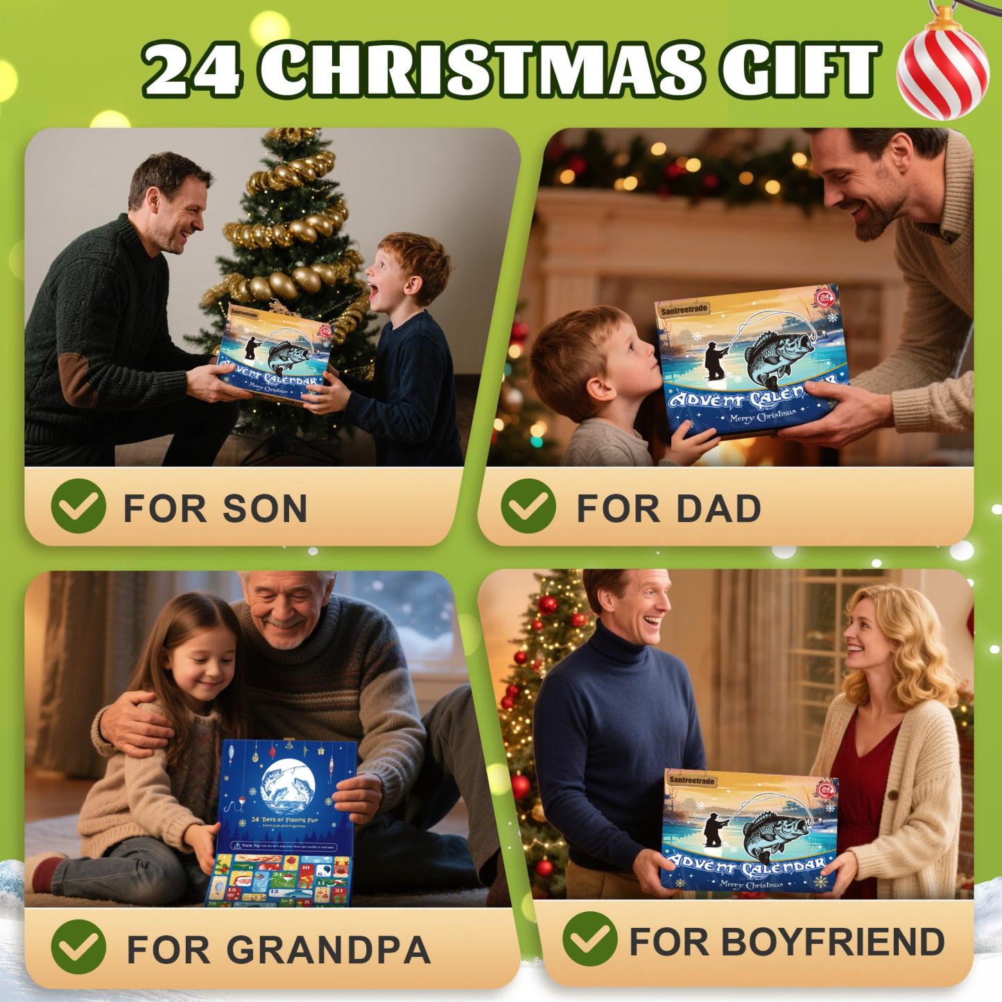 Fishing Advent Calendar 2025 for Adult Teen Boy Men - 24 Days Christmas Countdown Fishing Lure Tackle Kit for Bass Trout - Christmas Gift for Dad Husband Boyfriend Him Surprise