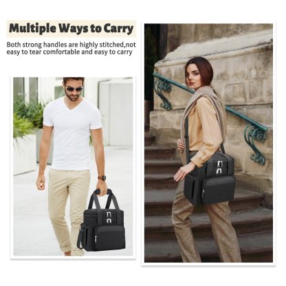 Insulated Lunch Bag & Lunch Box for Men - Double Deck Reusable Lunch Bag for Women Tote Cooler Bag Leakproof Soft Expandable - Large Lunchbox for Work/Adult/Picnic/Outdoor (Black，15L)