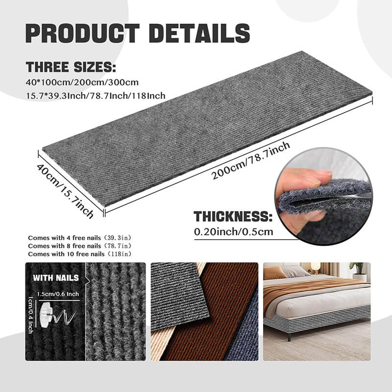 Cat Scratching Carpet Mat, Self-Adhesive Trimmable Cat Climbing Post Covered Pad Replacement for DIY Cat Tree Shelf Steps Couch Corner Wall Cat Scratcher Furniture Protector,78.7x15.8In