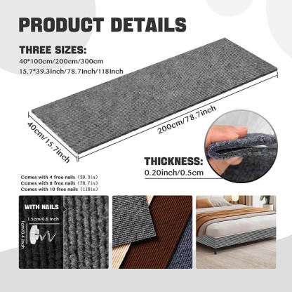 Cat Scratching Carpet Mat, Self-Adhesive Trimmable Cat Climbing Post Covered Pad Replacement for DIY Cat Tree Shelf Steps Couch Corner Wall Cat Scratcher Furniture Protector,78.7x15.8In