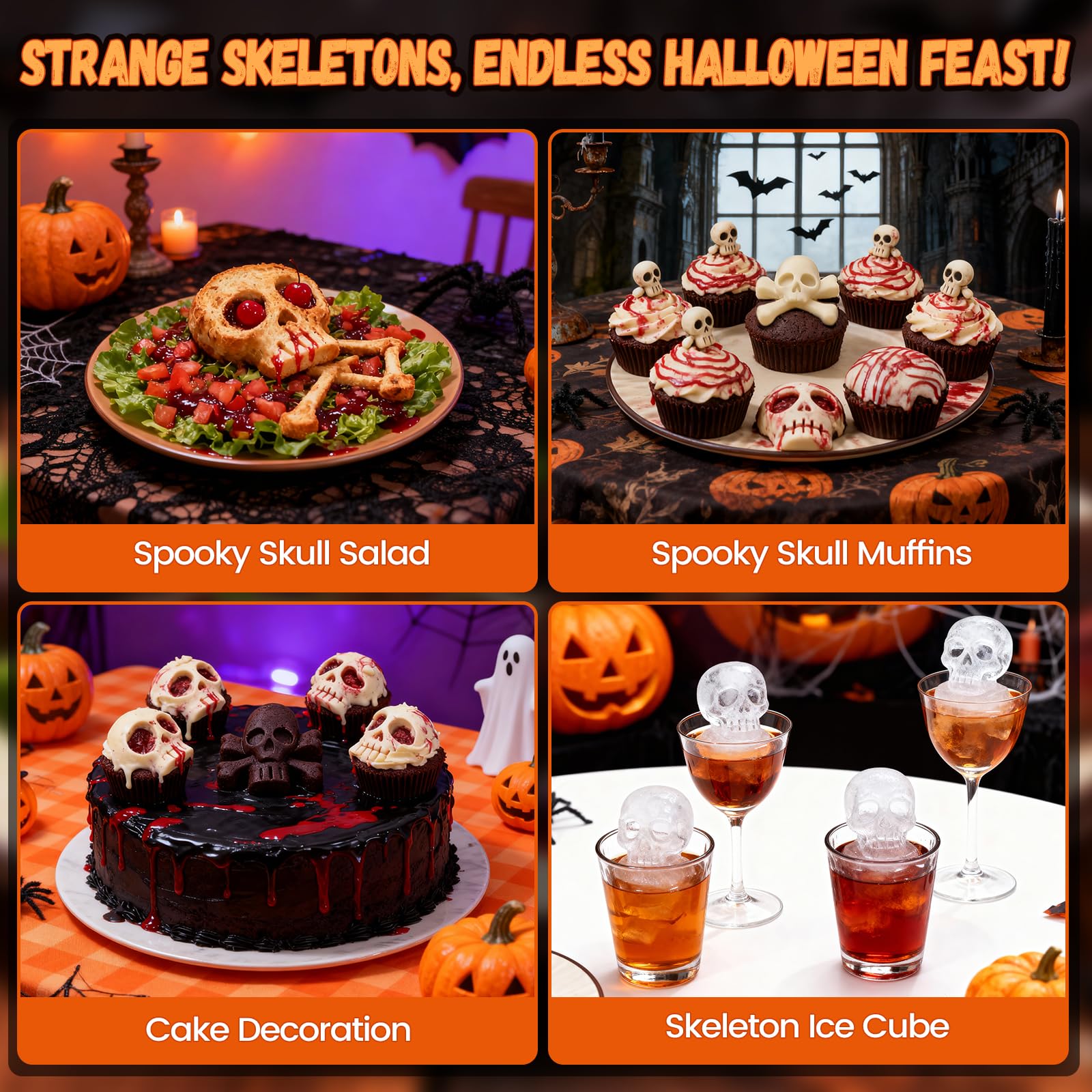 Halloween 2-Pack Skull Silicone Baking Molds Pan - 6-Cavity for Cakelet & Chocolate, BPA-Free Food Grade, Non-Stick Easy Release & Dishwasher Safe