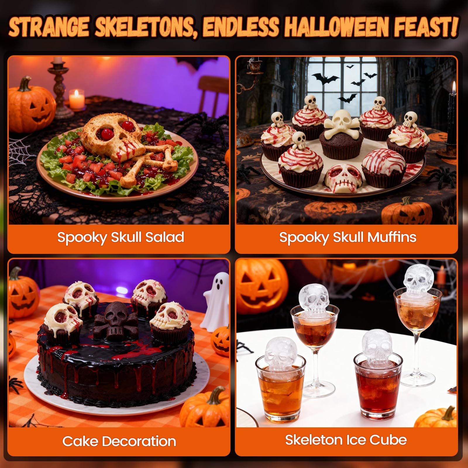 Halloween 2-Pack Skull Silicone Baking Molds Pan - 6-Cavity for Cakelet & Chocolate, BPA-Free Food Grade, Non-Stick Easy Release & Dishwasher Safe