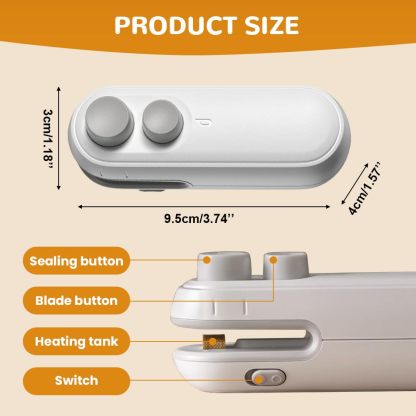 Mini Bag Sealer, 2025 Upgraded 2 in 1 Mini Bag Sealer with Cutter and Magnet, Rechargeable Mini Bags Sealer Portable Resealer Machine for Snack Plastic Bags Food Storage Travel 