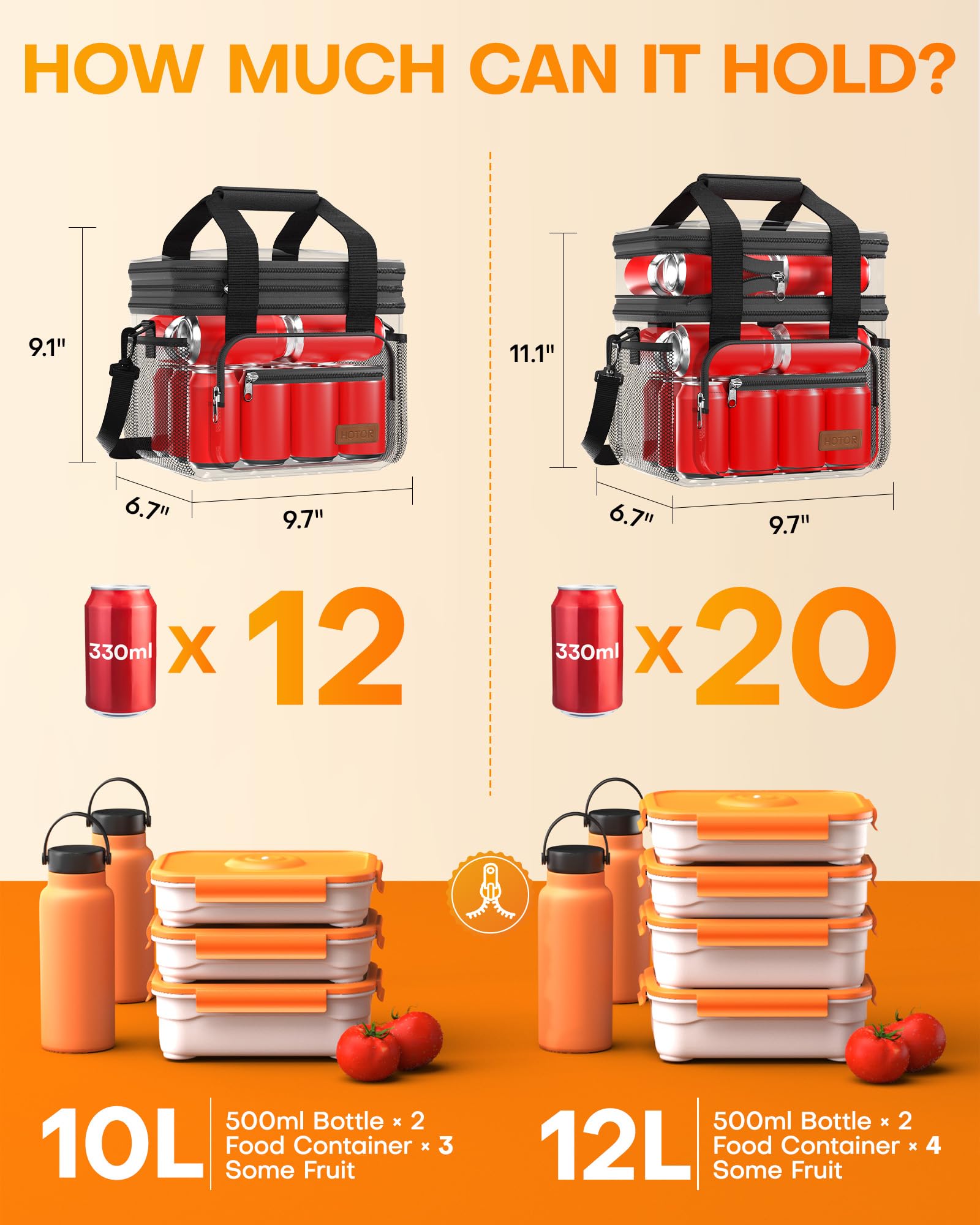 Lunch Box for Men & Women - Double-Layer Insulated Lunch Bag with Leakproof Liner, Portable Cooler for Work, Travel, or Picnic, Black, 12L