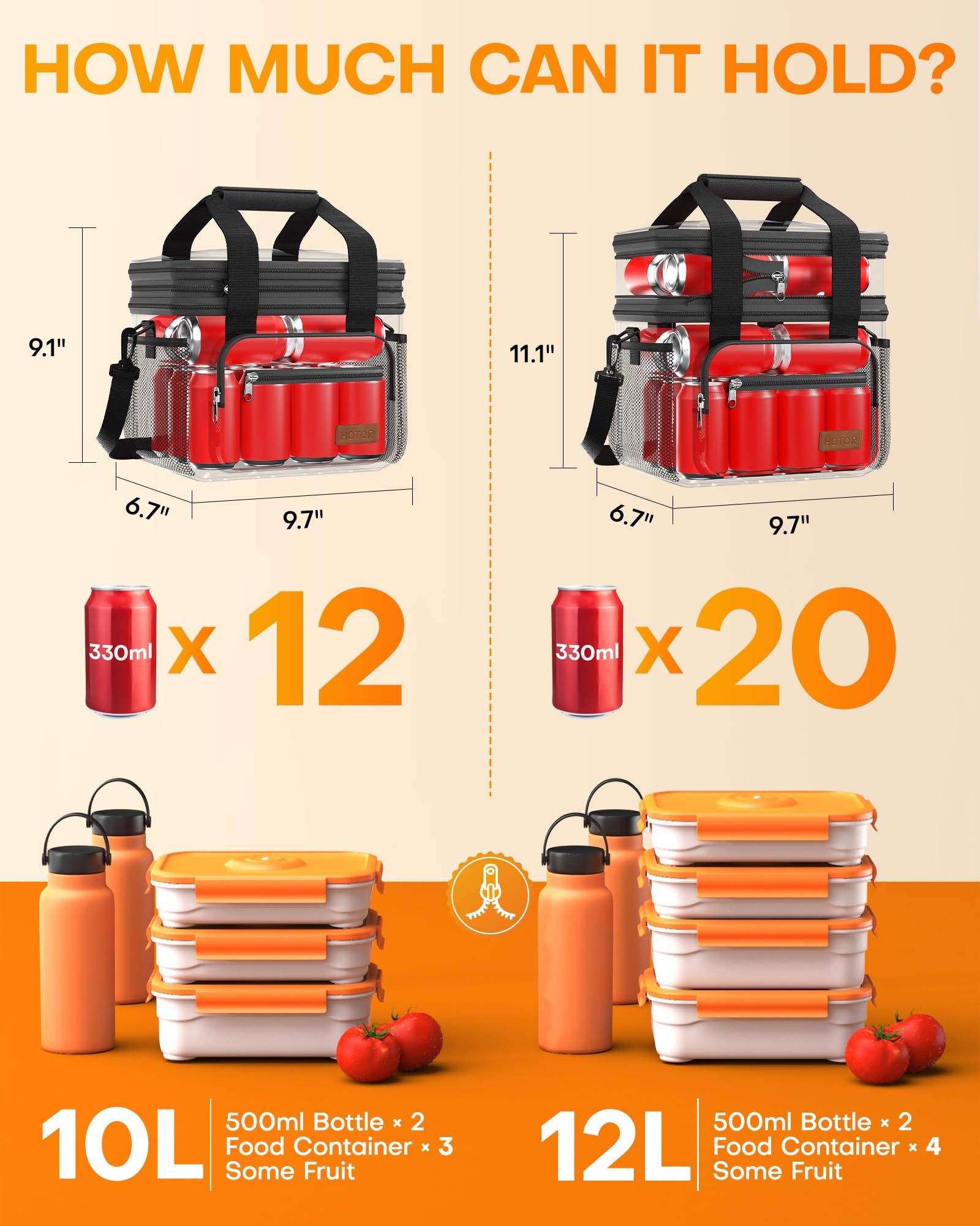 Lunch Box for Men & Women - Double-Layer Insulated Lunch Bag with Leakproof Liner, Portable Cooler for Work, Travel, or Picnic, Black, 12L