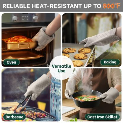 Premium Silicone Oven Mitts 2-Pack Heat Resistant 500°F, Soft Flexible Non-Slip Grips, BPA-Free & Waterproof Oven Mitts with Comfort Cotton Lining for Baking, Grilling, Cooking, 7"x13", Beige