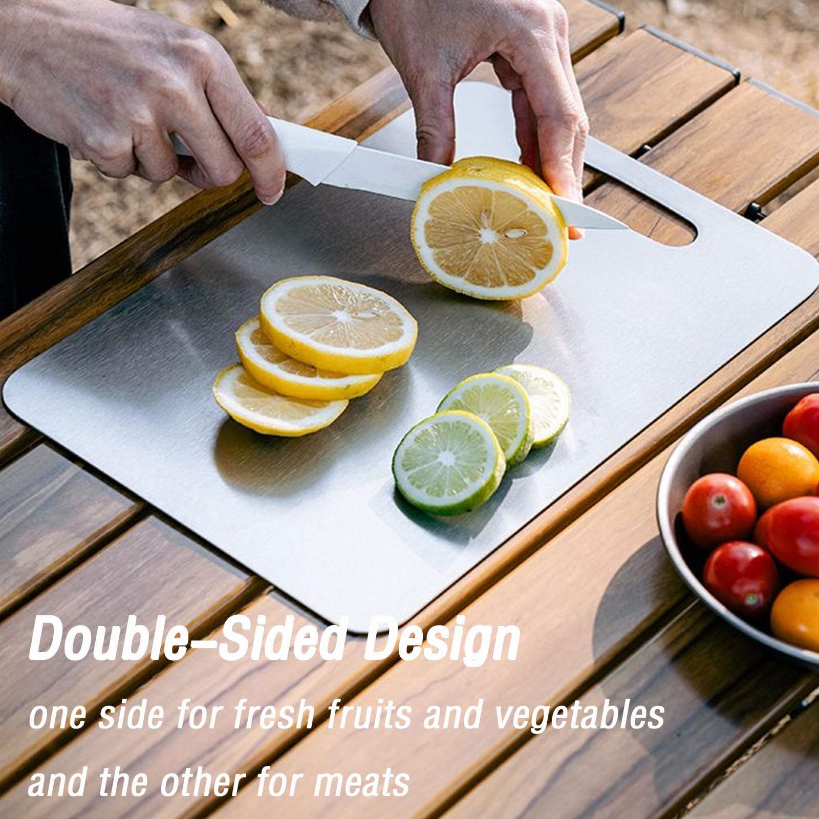 100% Pure Titanium Cutting Board Set of 3, Double-Sided Pure Cut Titanium Cutting Boards for Kitchen Dishwasher Safe, Camping Charcuterie Cutting Board Mat for Fruit, Meat & Outdoor BBQ Party (S+M+L)