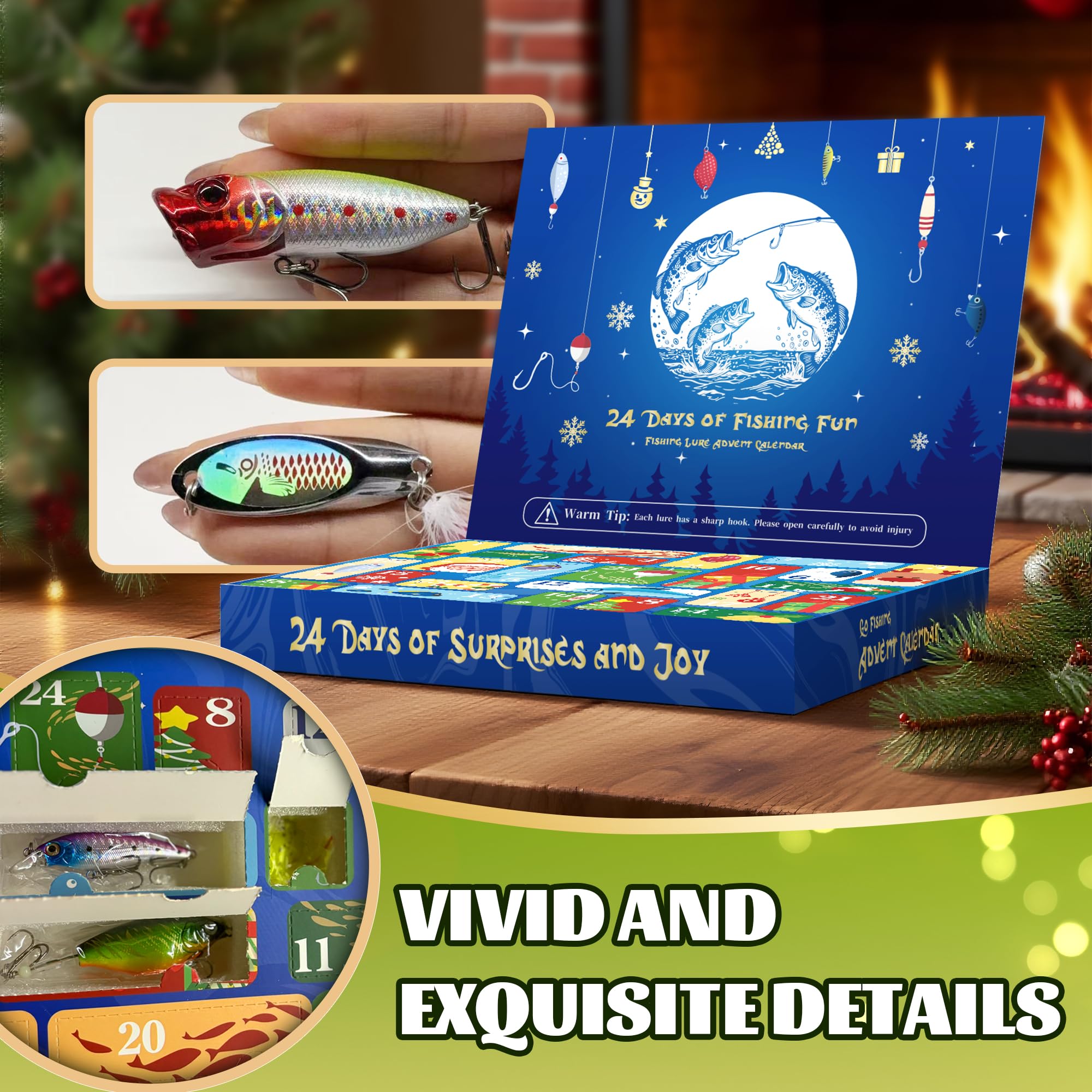 Fishing Advent Calendar 2025 for Adult Teen Boy Men - 24 Days Christmas Countdown Fishing Lure Tackle Kit for Bass Trout - Christmas Gift for Dad Husband Boyfriend Him Surprise