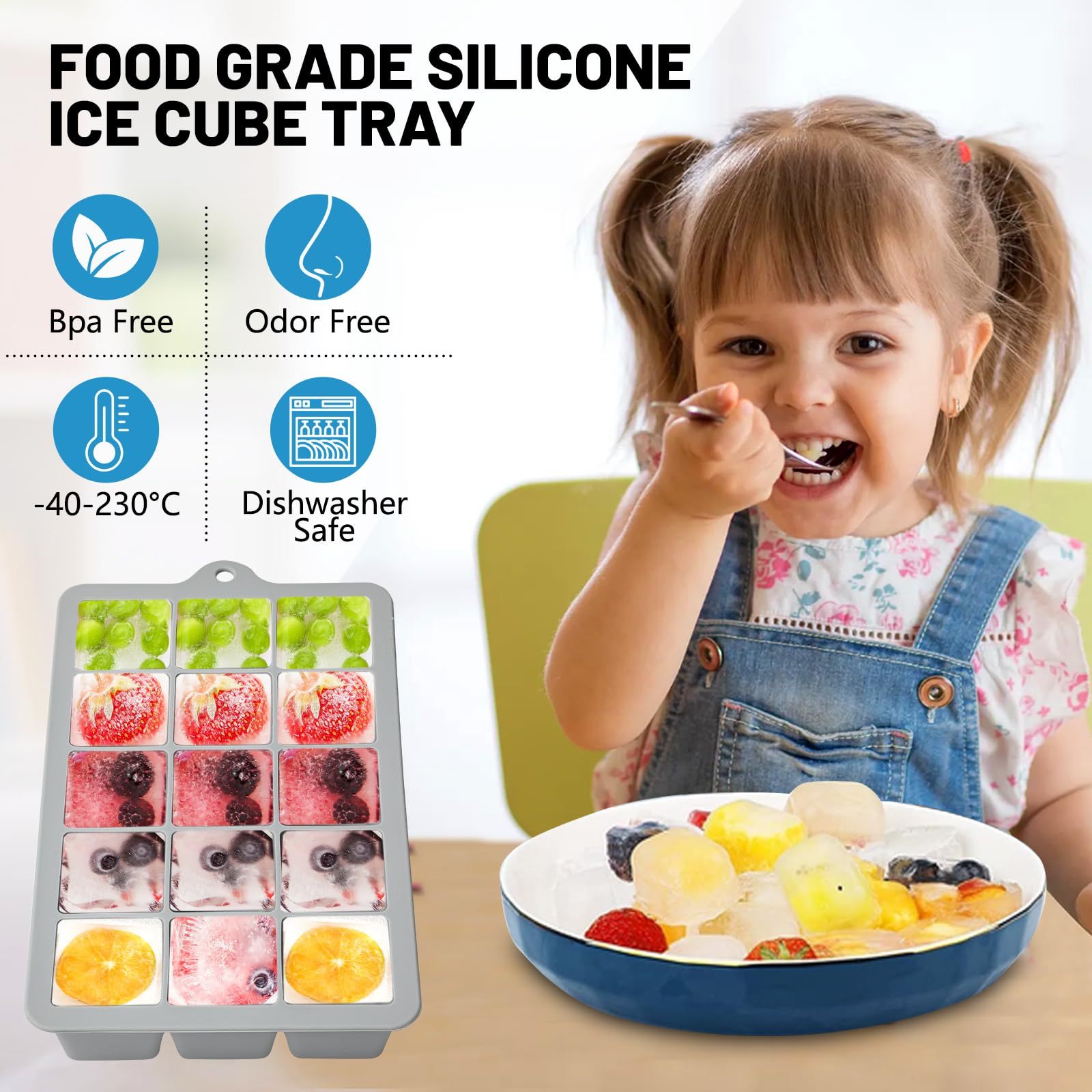 Silicone Ice Cube Trays 3Packs, Easy Release Ice Cube Molds with Lid, Freezer Stackable Ice Maker for Whiskey, Baby Food, BPA Free (Blue+Grey+Pink)