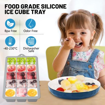 Silicone Ice Cube Trays 3Packs, Easy Release Ice Cube Molds with Lid, Freezer Stackable Ice Maker for Whiskey, Baby Food, BPA Free (Blue+Grey+Pink)