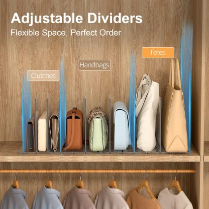 Bag & Purse Organizer for Closet: Adjustable Clear Handbag Storage Shelf - Plastic Clutch Dividers for Closet Organizers and Storage - Keep Carteras & Pocketbook Upright