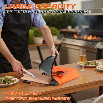 BBQ Meat Resting Blanket – Smoker Insulated Brisket Bag for Turkey, Pork Shoulder & Beef, Made of Washable Oxford Cloth – Gifts for Men, Dad, BBQ Lovers, Christmas Gifts&Stocking Stuffers(21in Orange)