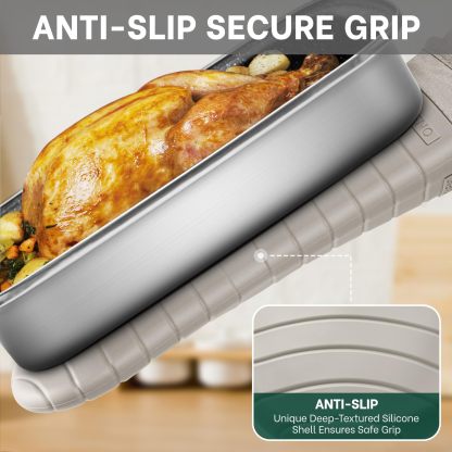 Premium Silicone Oven Mitts 2-Pack Heat Resistant 500°F, Soft Flexible Non-Slip Grips, BPA-Free & Waterproof Oven Mitts with Comfort Cotton Lining for Baking, Grilling, Cooking, 7"x13", Beige