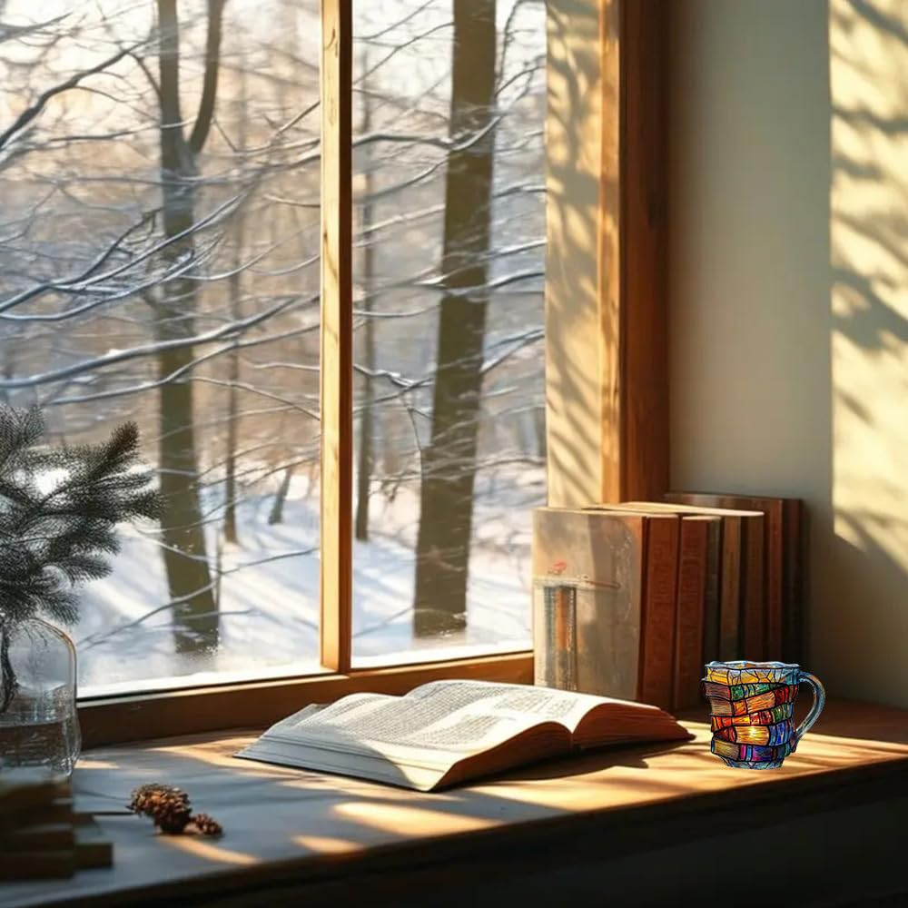 Painted Book Mug, Unique Colorful Resin Stacked Books Coffee Cup, A Collectible Gift for Readers, Librarians and Literature Lovers
