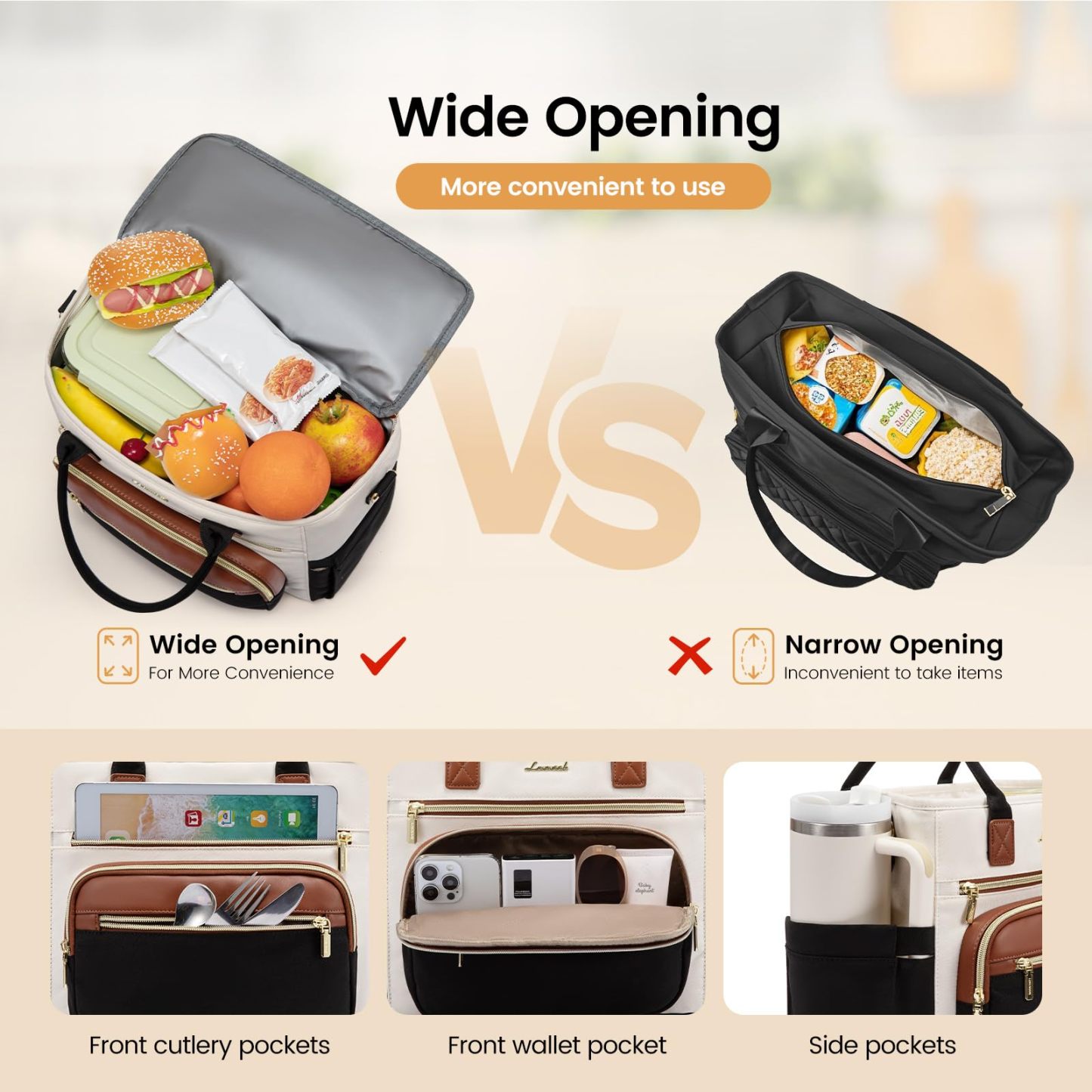 Insulated Lunch Bag Women,Wide Opening Adult Lunch Box Women,Large Leakproof Cooler Bag for Work Picnic Beach Family College,Lunch Teacher Tote Bag with Adjustable Shoulder Strap Cup Holder