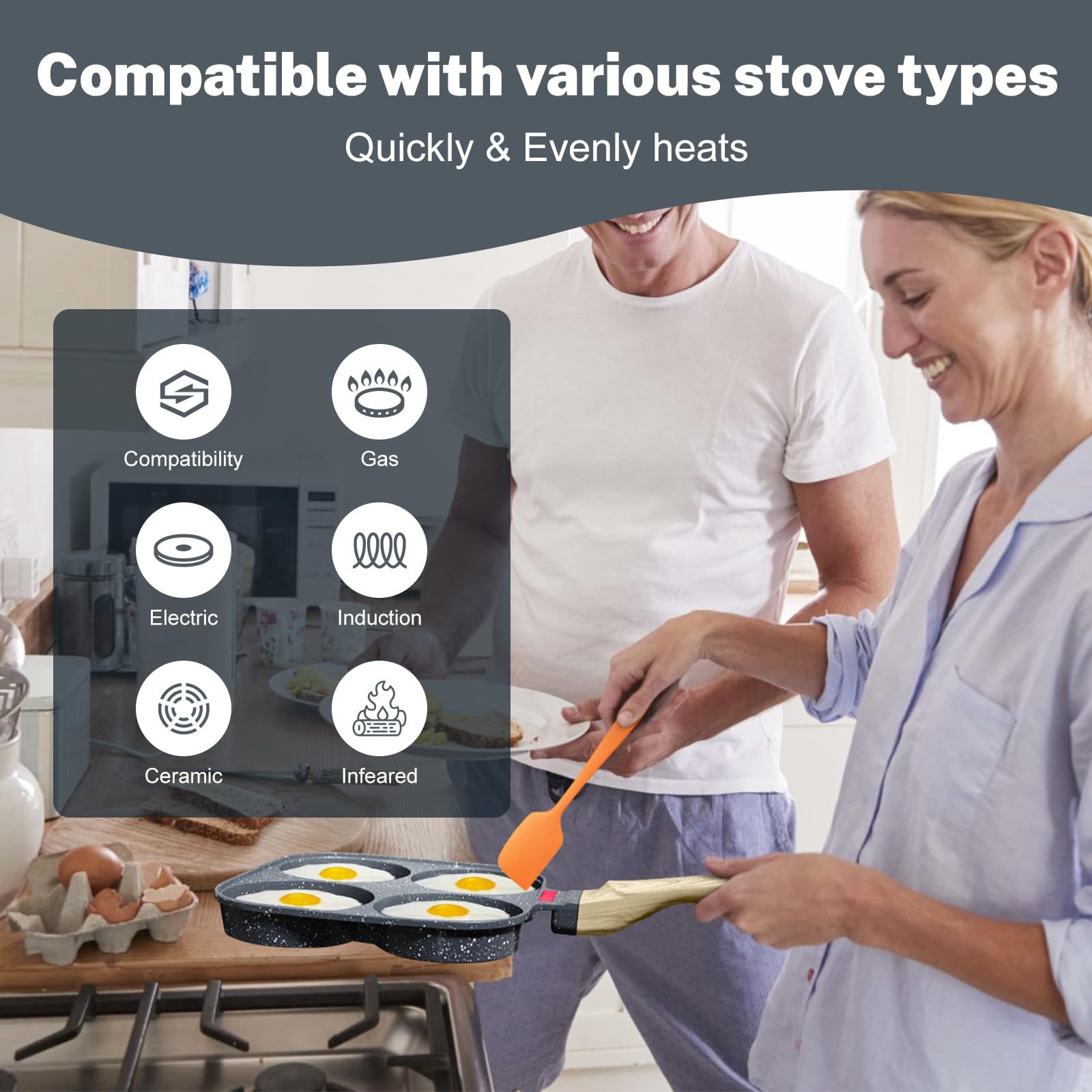 4‑Cup Nonstick Egg Pan Set with Lid – Aluminum Omelette Skillet for Breakfast, Includes Silicone Scraper, Oil Brush, Chopsticks & Cleaning Cloth – Compatible with Gas & Induction Cooktops