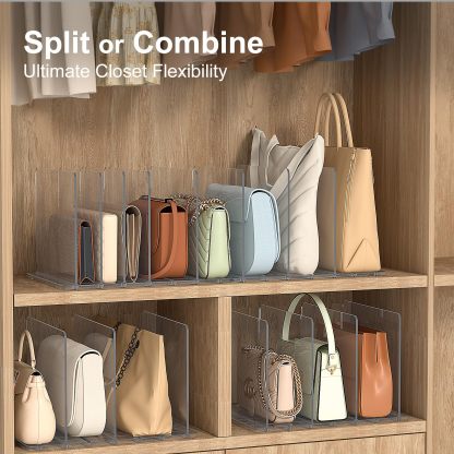 Bag & Purse Organizer for Closet: Adjustable Clear Handbag Storage Shelf - Plastic Clutch Dividers for Closet Organizers and Storage - Keep Carteras & Pocketbook Upright