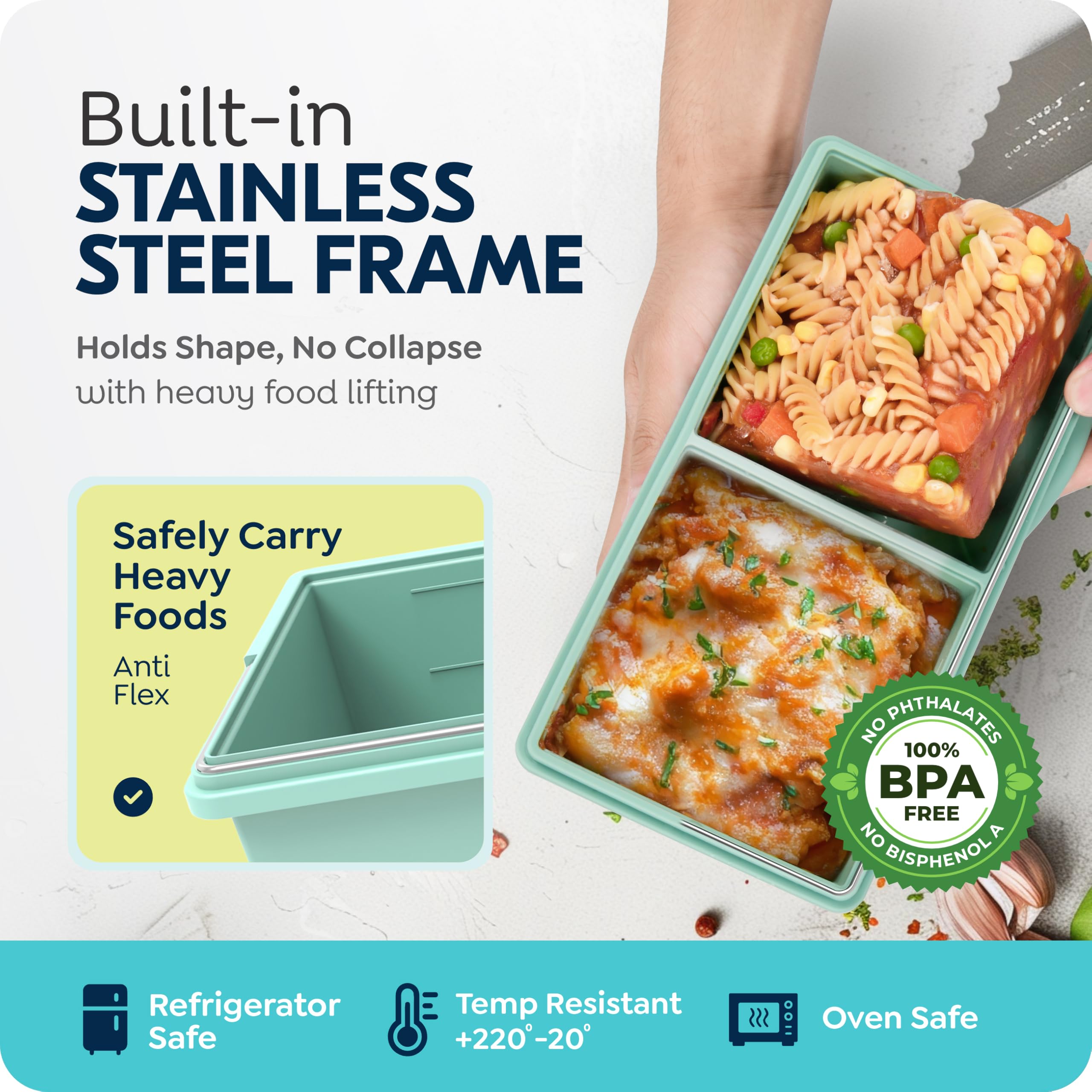 2 cup Silicone Freezer Trays with Lids, Silicone Soup Freezer Molds, Easily prepare portioned meals, Great for storing soups, lasagna, leftovers, sauces and other dishes, Dishwasher, Oven Safe