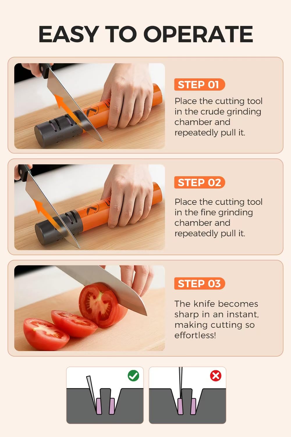 Electric Knife Sharpener, 3 Speed Max 7000RPM Handheld Sharpener for Kitchen Knives, the Electric Knife Sharpening Tool of Portable Cordless Rechargeable 2000mAh (Orange)