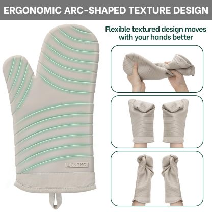 Premium Silicone Oven Mitts 2-Pack Heat Resistant 500°F, Soft Flexible Non-Slip Grips, BPA-Free & Waterproof Oven Mitts with Comfort Cotton Lining for Baking, Grilling, Cooking, 7"x13", Beige