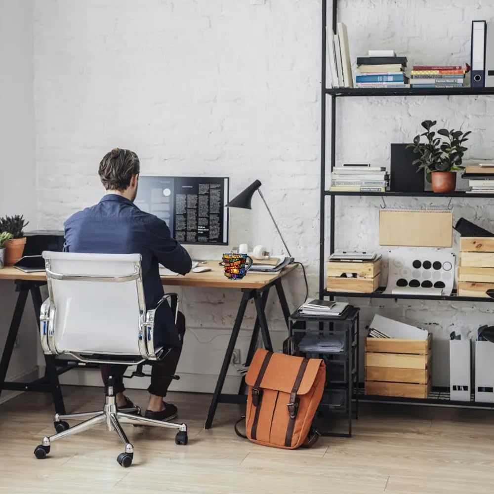 Painted Book Mug, Unique Colorful Resin Stacked Books Coffee Cup, A Collectible Gift for Readers, Librarians and Literature Lovers
