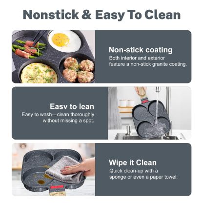 4‑Cup Nonstick Egg Pan Set with Lid – Aluminum Omelette Skillet for Breakfast, Includes Silicone Scraper, Oil Brush, Chopsticks & Cleaning Cloth – Compatible with Gas & Induction Cooktops