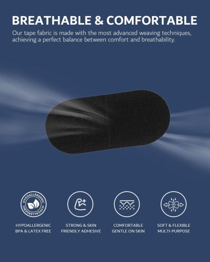 Black Premium Tape (60 Pack) - Pain Free Removal, Hypoallergenic, Latex Free & Gentle On Skin - Skin Friendly Adhesive Cotton Tape