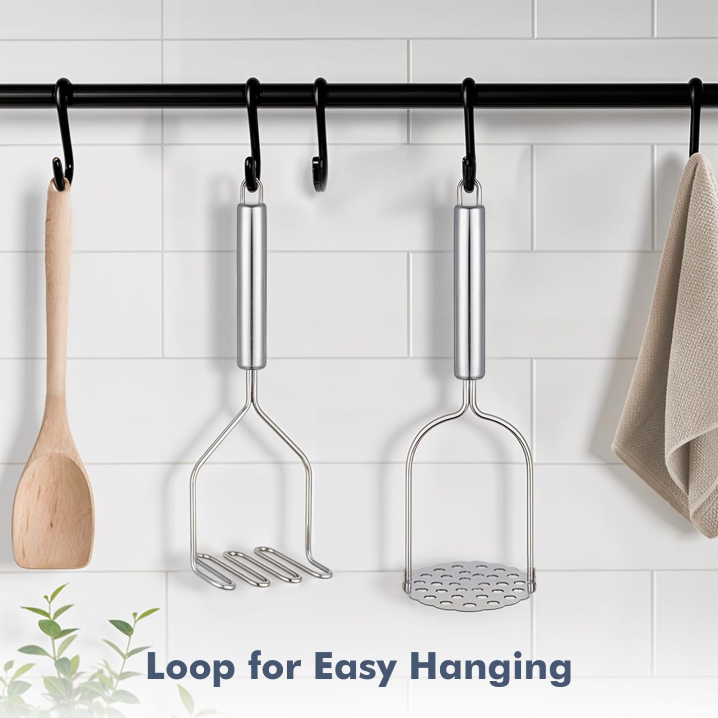 2PCS Mashed Potato Masher - Stainless Steel Potato Smasher, Masher Kitchen Tools & Utensils for Avocado, Bean, Salad, Vegetables, Fruit, Food, Meat Smasher Tool for Ground Beef