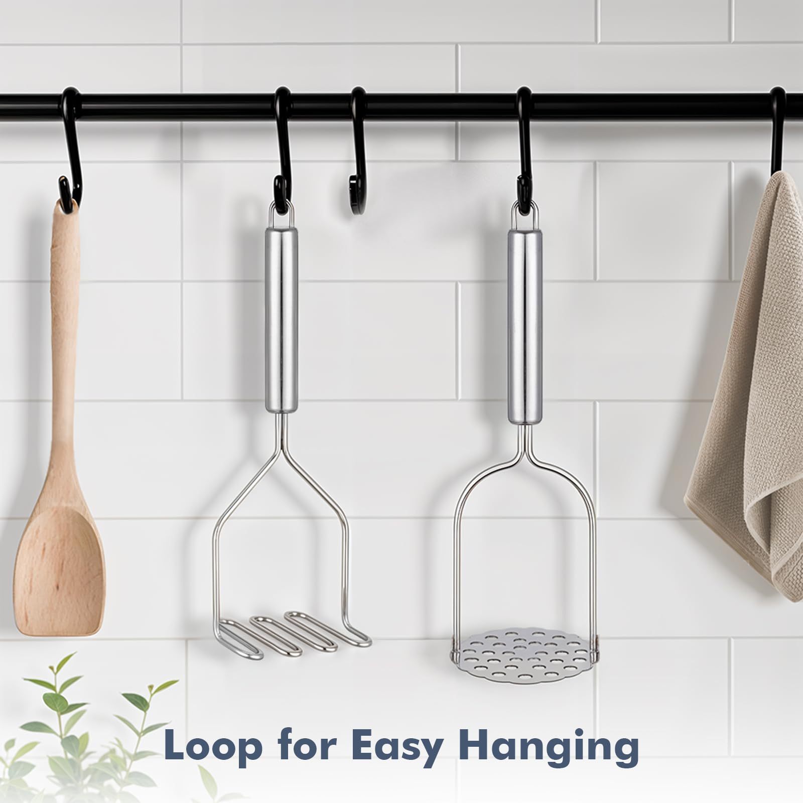 2PCS Mashed Potato Masher - Stainless Steel Potato Smasher, Masher Kitchen Tools & Utensils for Avocado, Bean, Salad, Vegetables, Fruit, Food, Meat Smasher Tool for Ground Beef