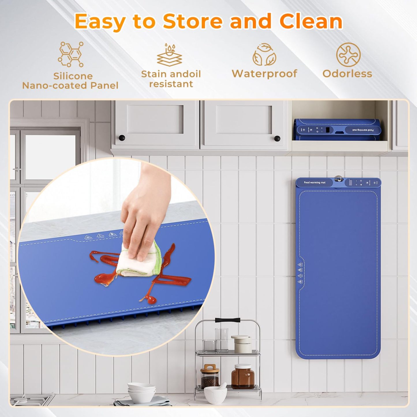 Warming Mat for Food Extra Large 32"x15", Electric Silicone Food Warmer Trays for Chafing Dishes & Buffet,Portable Countertop Food Warmers for Parties, 7-Level Temp 8-Hour Timer， Blue