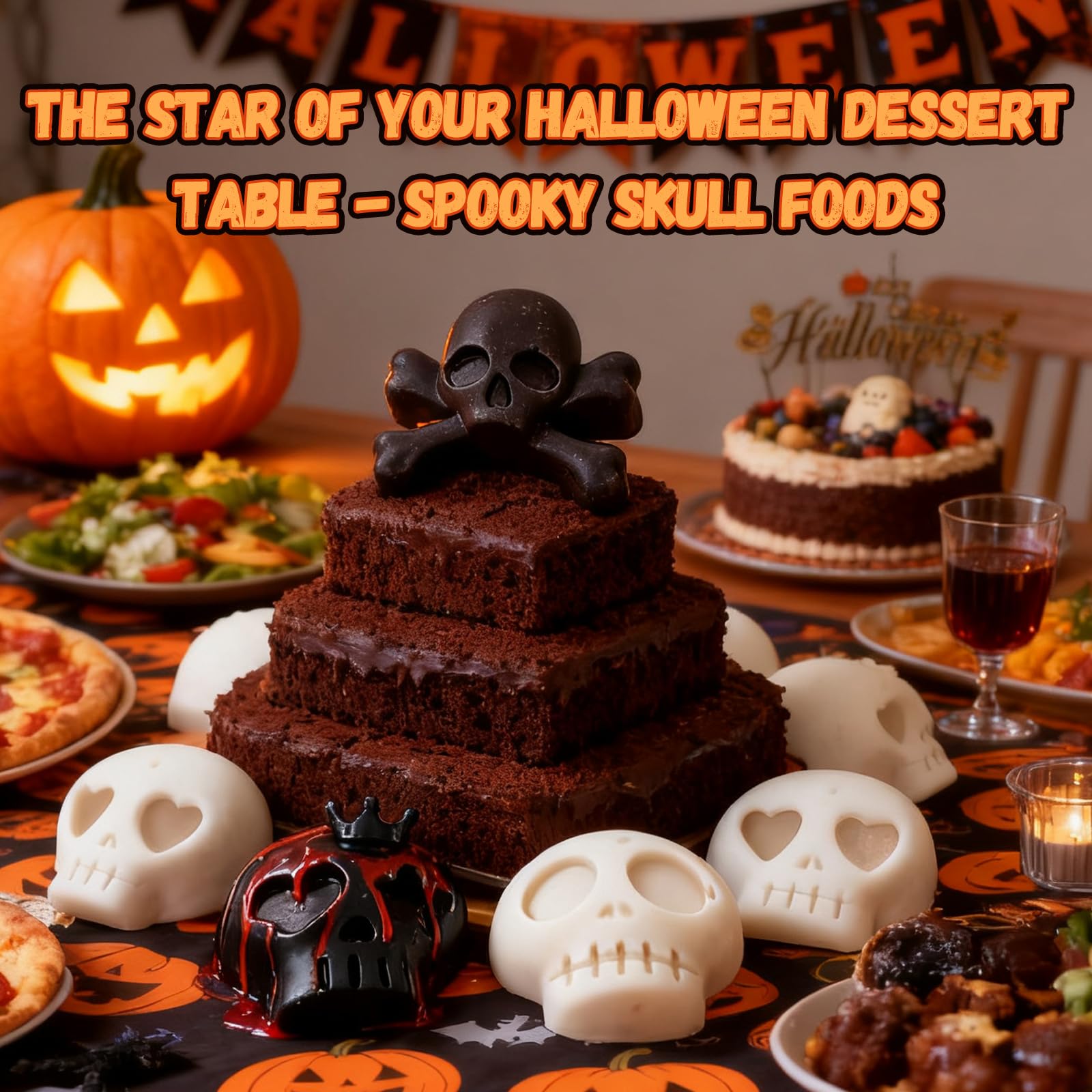 Halloween 2-Pack Skull Silicone Baking Molds Pan - 6-Cavity for Cakelet & Chocolate, BPA-Free Food Grade, Non-Stick Easy Release & Dishwasher Safe