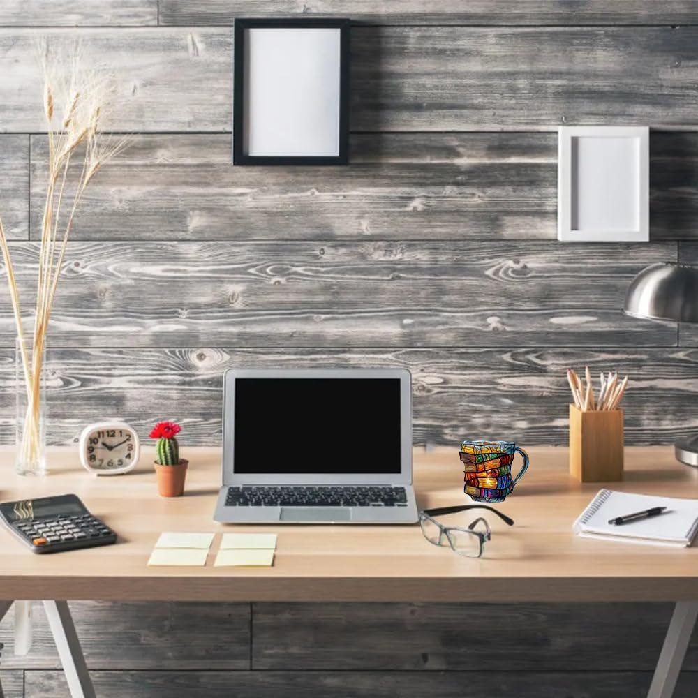 Painted Book Mug, Unique Colorful Resin Stacked Books Coffee Cup, A Collectible Gift for Readers, Librarians and Literature Lovers