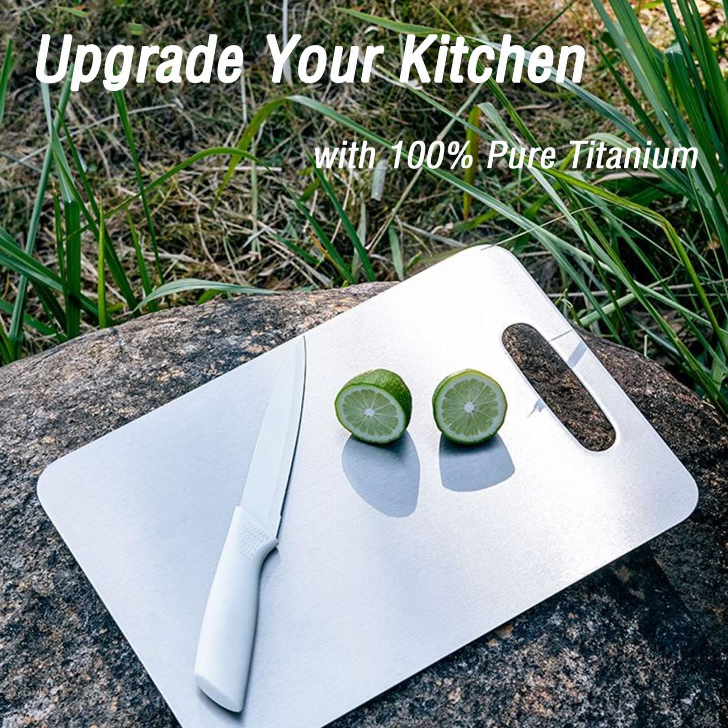 100% Pure Titanium Cutting Board Set of 3, Double-Sided Pure Cut Titanium Cutting Boards for Kitchen Dishwasher Safe, Camping Charcuterie Cutting Board Mat for Fruit, Meat & Outdoor BBQ Party (S+M+L)