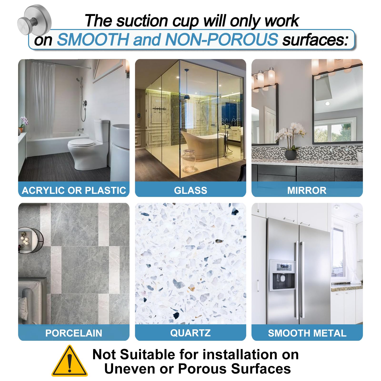 Suction Cup Hooks for Glass Window, Mirror, Wreaths - Shower Hooks for Inside Shower, No Drill Towel Hooks for Bathrooms, Bath Robe Coat Looafh Hook for Hanging - Silver(2 Pack)