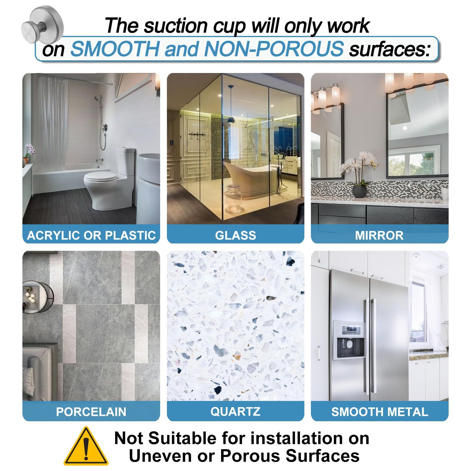 Suction Cup Hooks for Glass Window, Mirror, Wreaths - Shower Hooks for Inside Shower, No Drill Towel Hooks for Bathrooms, Bath Robe Coat Looafh Hook for Hanging - Silver(2 Pack)