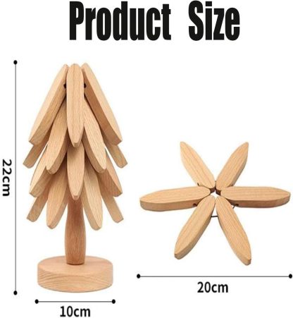 Walnut Wood Tree Trivet Set, Natural Tree Trivet Set - 4 Wooden Trivets & 1 Stand Like a Christmas, Foldable Kitchen Wooden,for Hotdishes Pot Bowl Teapot Hot Pot Holder (Walnut-C)