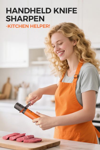 Electric Knife Sharpener, 3 Speed Max 7000RPM Handheld Sharpener for Kitchen Knives, the Electric Knife Sharpening Tool of Portable Cordless Rechargeable 2000mAh (Orange)