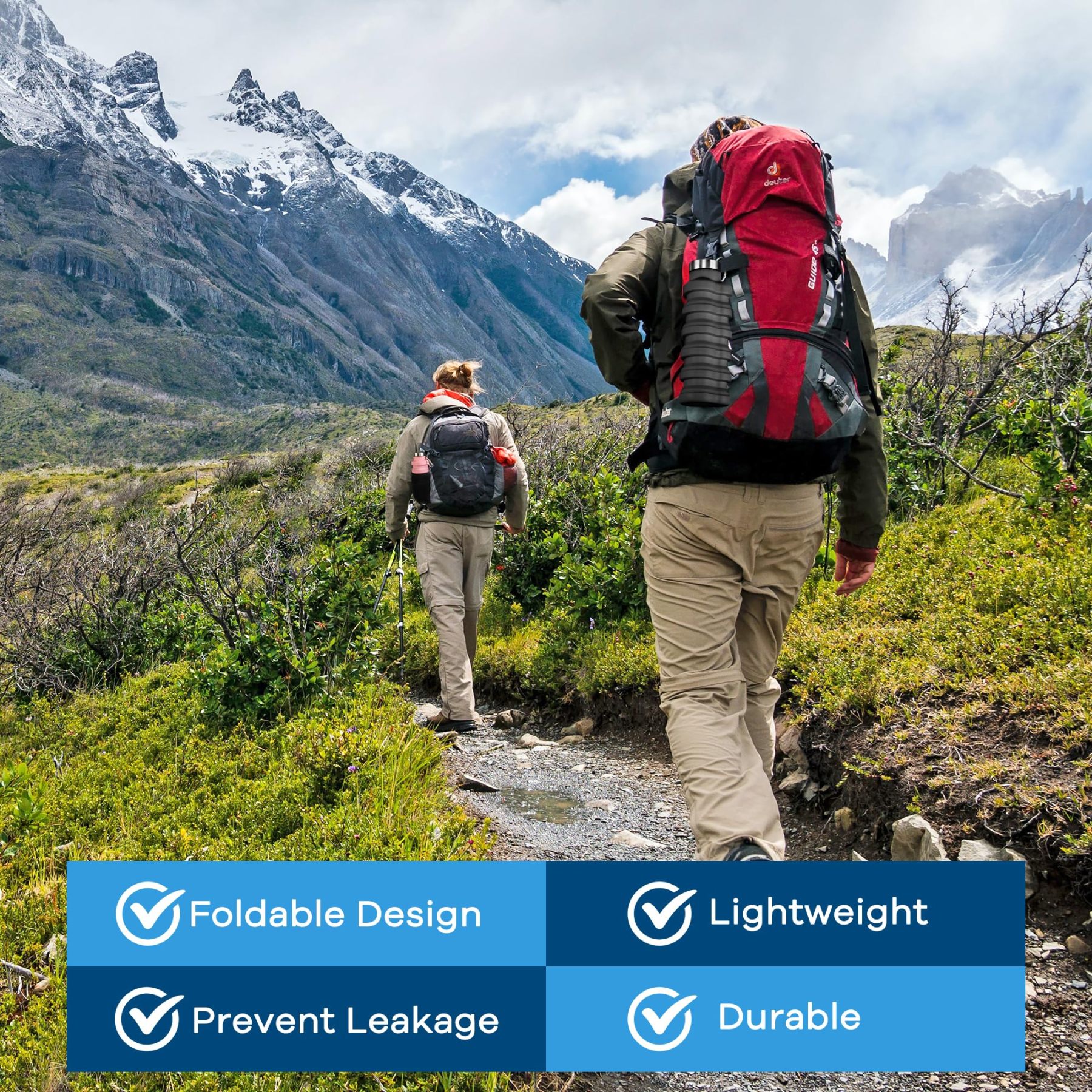 Collapsible Water Bottles 17oz, Portable Leak-Proof Travel Water Bottle, Reuseable BPA Free Silicone Foldable Water Bottle with Carabiner for Gym, Traveling, Camping, Hiking, Sports-Black