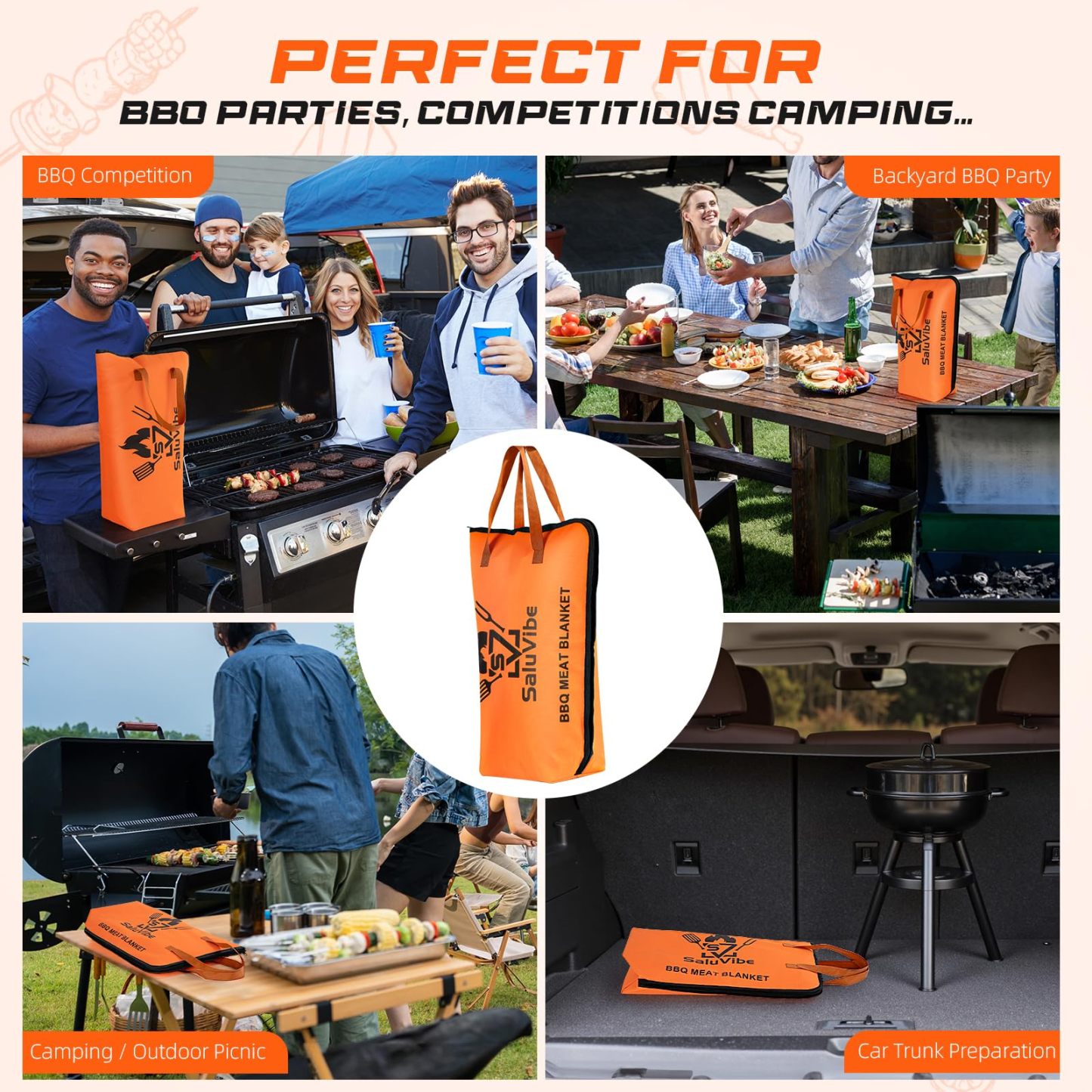 BBQ Meat Resting Blanket – Smoker Insulated Brisket Bag for Turkey, Pork Shoulder & Beef, Made of Washable Oxford Cloth – Gifts for Men, Dad, BBQ Lovers, Christmas Gifts&Stocking Stuffers(21in Orange)