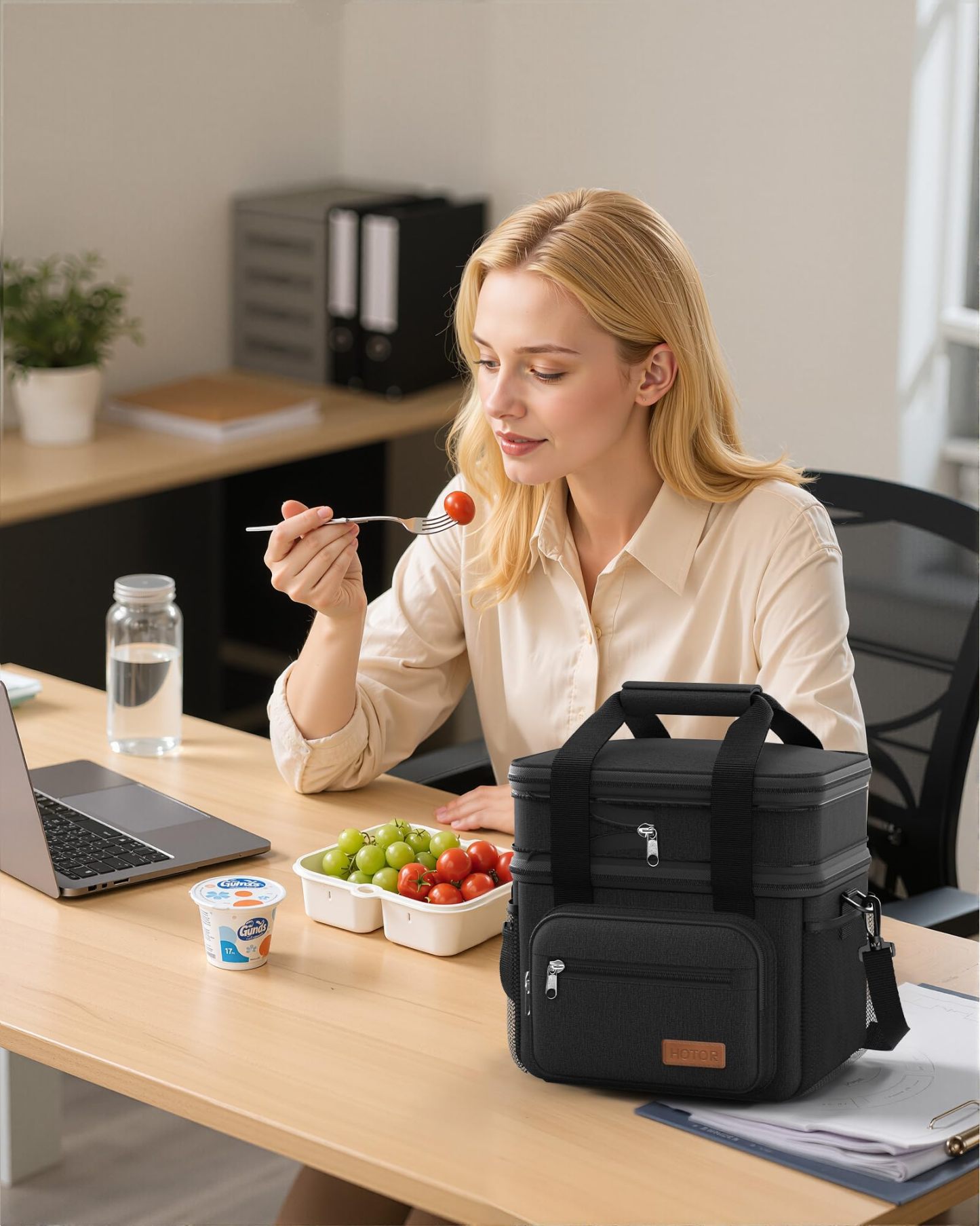 Lunch Box for Men & Women - Double-Layer Insulated Lunch Bag with Leakproof Liner, Portable Cooler for Work, Travel, or Picnic, Black, 12L