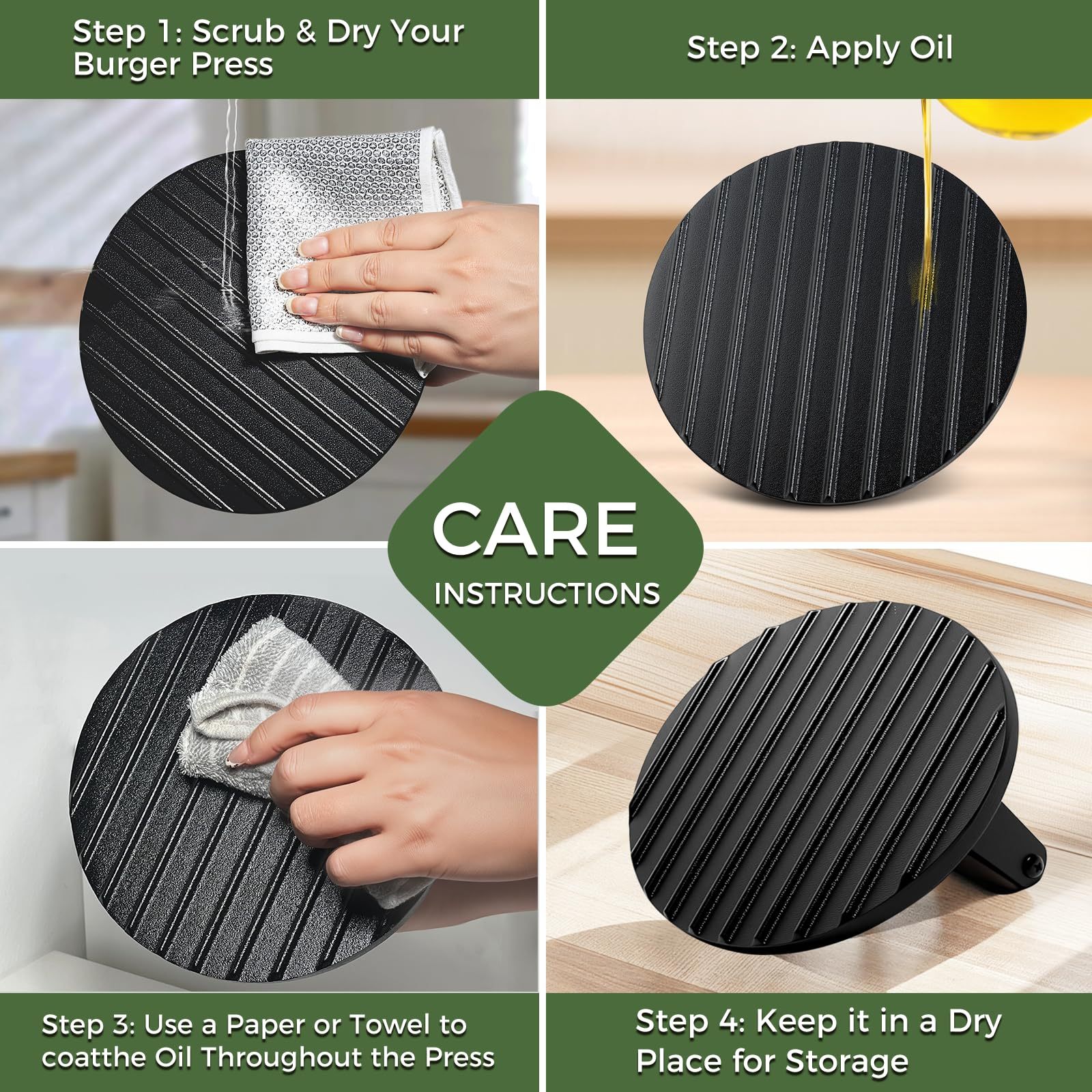 Cast Iron Smash Burger Press 7.1",Grill Bacon Meat Press Tool,Perfect for Blackstone, Camp Chef, Weber Grills & Indoor Griddles – BBQ & Cookout Must-Have (Round -Grooved)