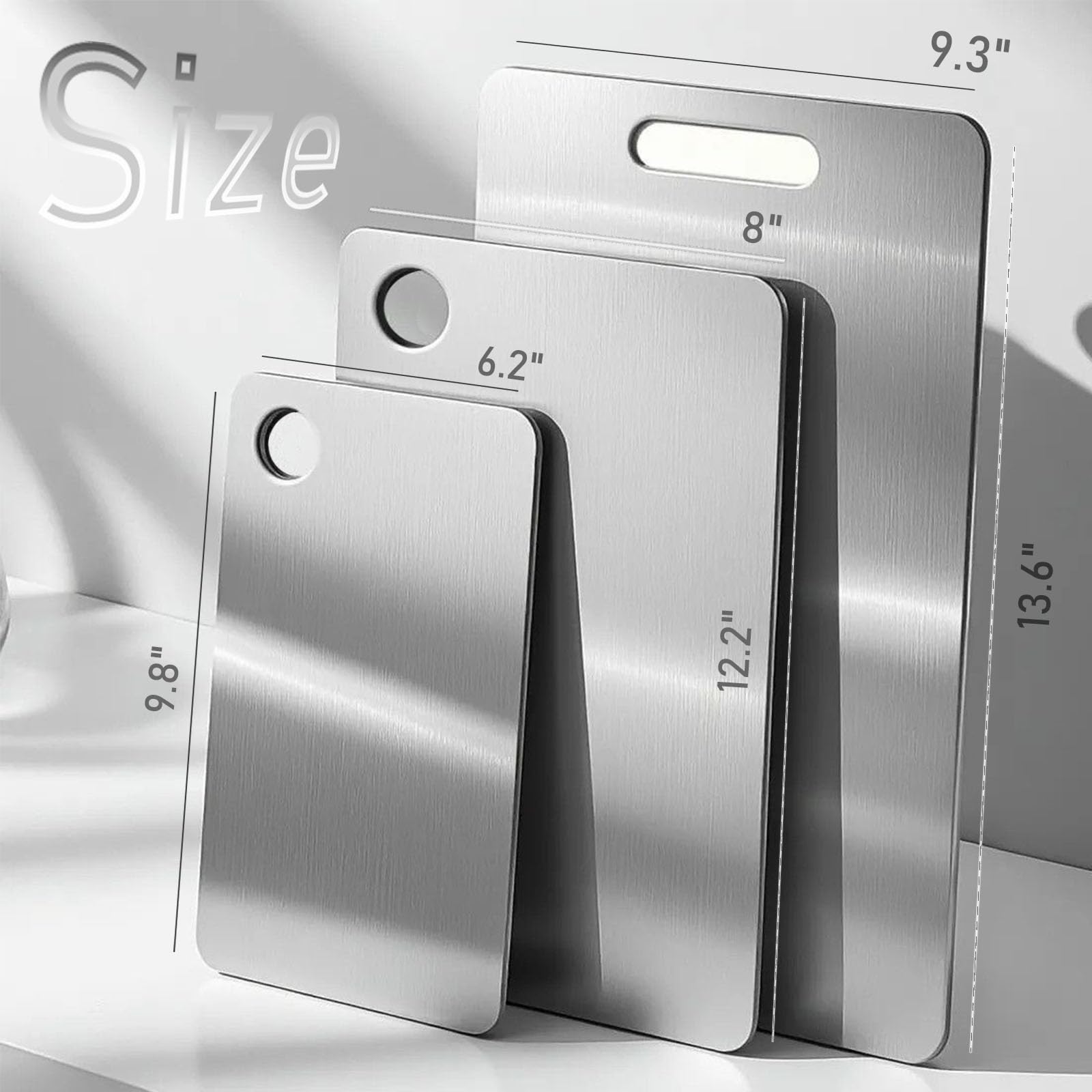 100% Pure Titanium Cutting Board Set of 3, Double-Sided Pure Cut Titanium Cutting Boards for Kitchen Dishwasher Safe, Camping Charcuterie Cutting Board Mat for Fruit, Meat & Outdoor BBQ Party (S+M+L)