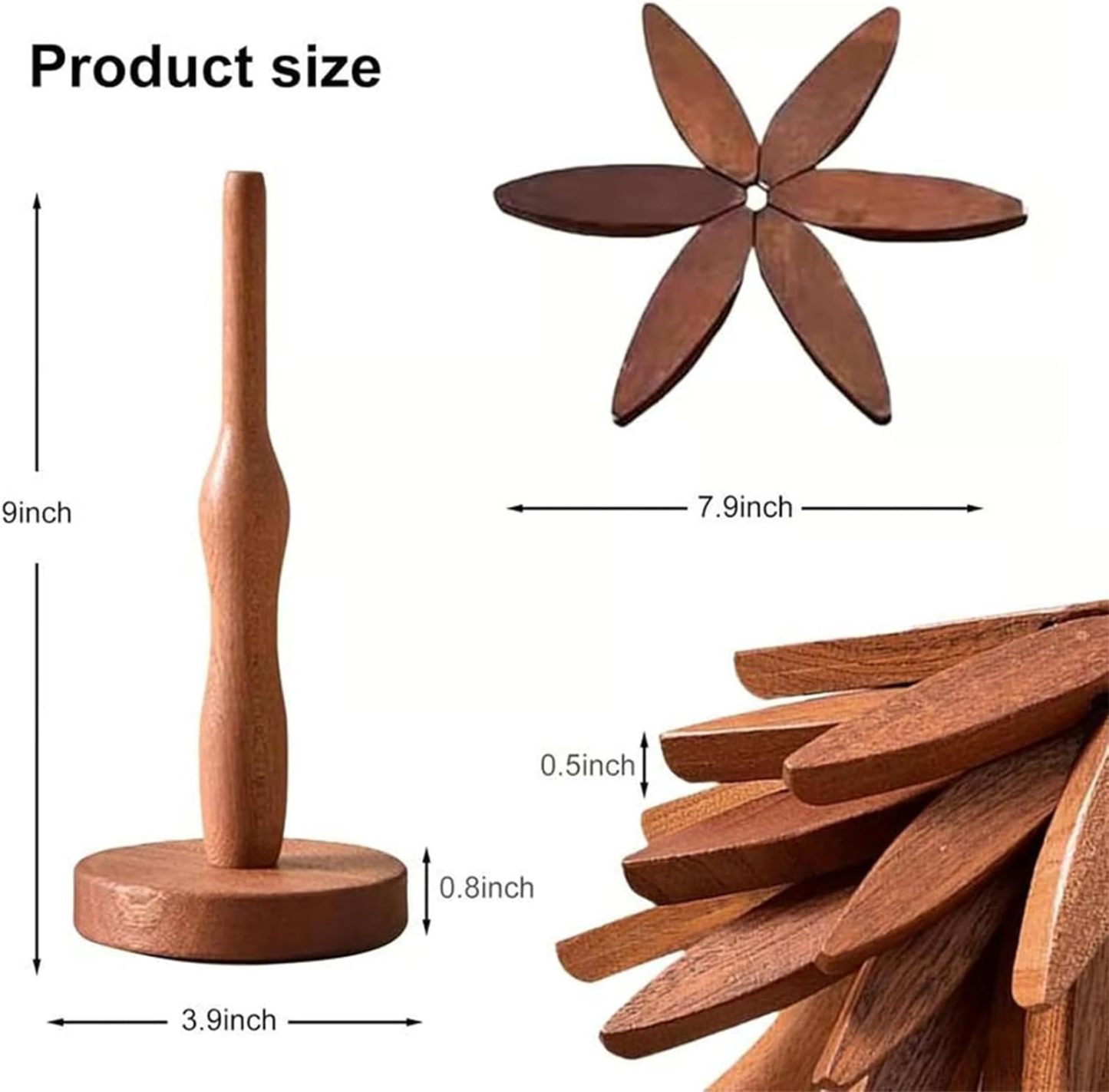 Walnut Wood Tree Trivet Set, Natural Tree Trivet Set - 4 Wooden Trivets & 1 Stand Like a Christmas, Foldable Kitchen Wooden,for Hotdishes Pot Bowl Teapot Hot Pot Holder (Walnut-C)
