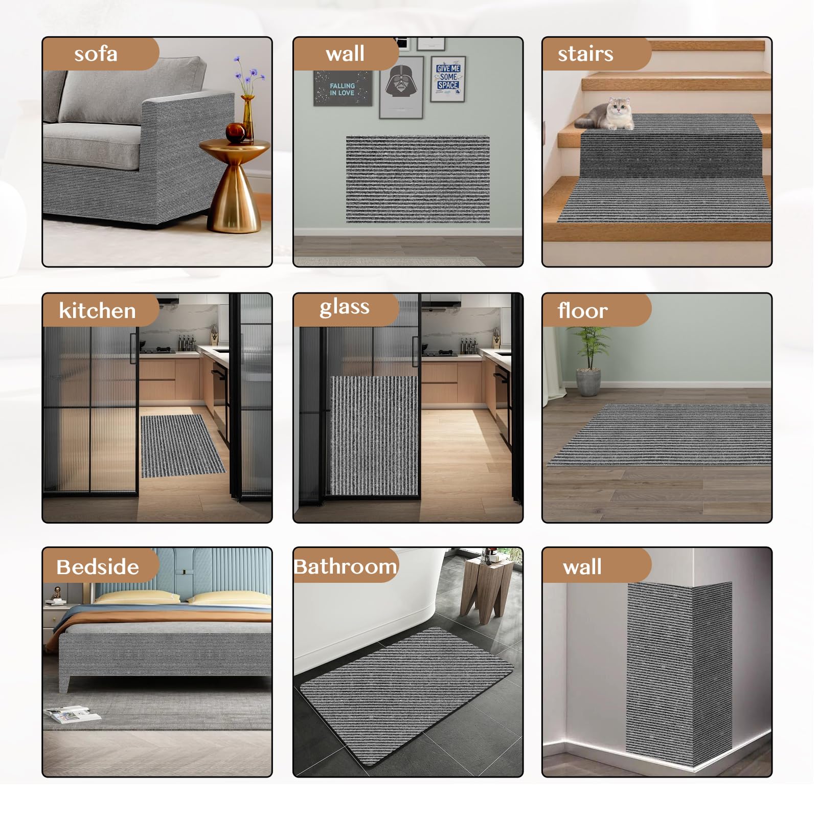 Cat Scratching Carpet Mat, Self-Adhesive Trimmable Cat Climbing Post Covered Pad Replacement for DIY Cat Tree Shelf Steps Couch Corner Wall Cat Scratcher Furniture Protector