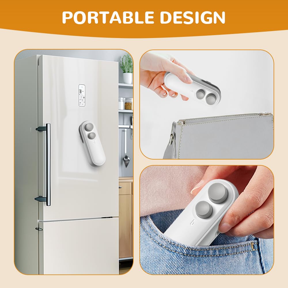 Mini Bag Sealer, 2025 Upgraded 2 in 1 Mini Bag Sealer with Cutter and Magnet, Rechargeable Mini Bags Sealer Portable Resealer Machine for Snack Plastic Bags Food Storage Travel 